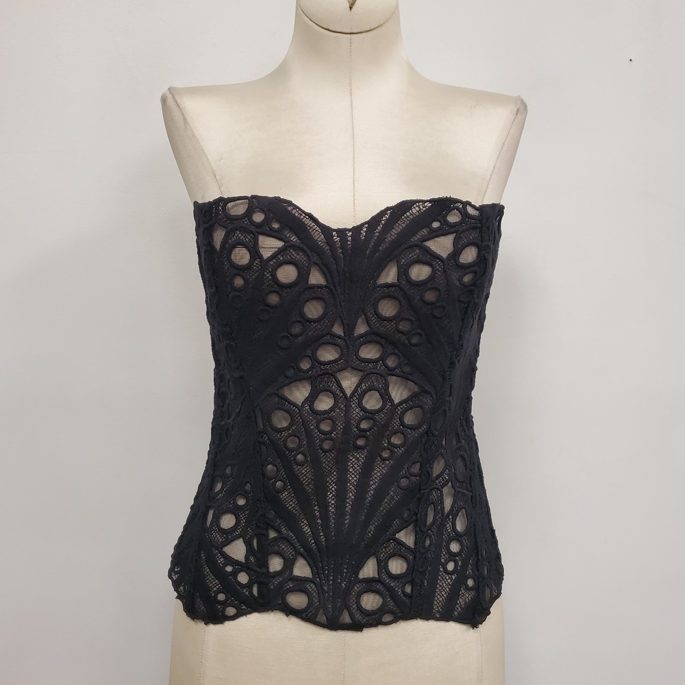 Black Lace Up Back Corset Top Size L Structured Whimsigoth Renaissance Dark